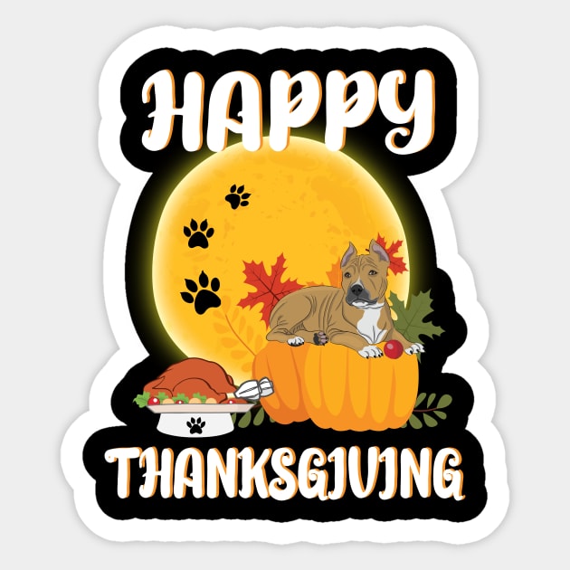 Staffordshire Terrier Seeing Turkey Dish Happy Halloween Thanksgiving Merry Christmas Day Sticker by Cowan79